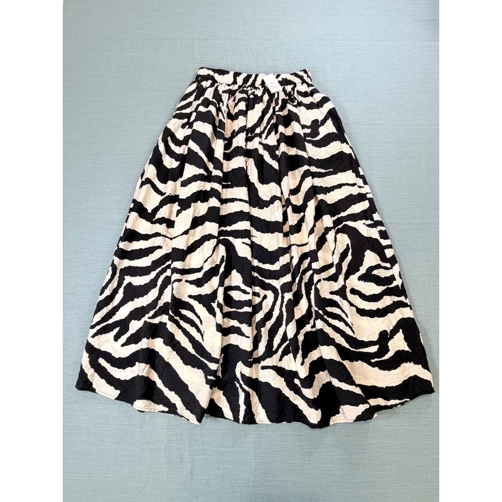 Primark Paula Echevarria Zebra Print Maxi Skirt Black White XS Elastic Waist